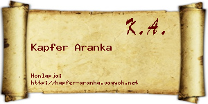 Kapfer Aranka névjegykártya